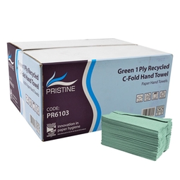 PRISTINE Standard 1Ply Recycled C-Fold Hand Towel Green (Case 2880)