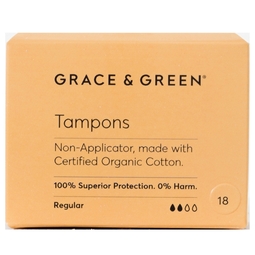 Grace & Green Tampons Non-Applicator Regular (Pack 18)